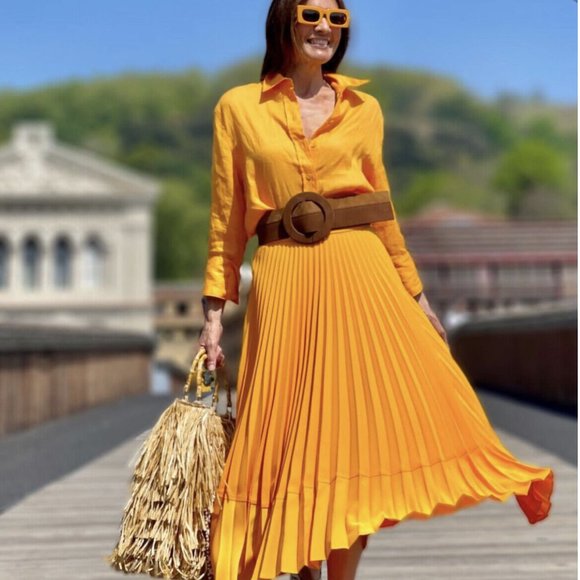 ZARA NWT PLEATED SKIRT ASYMMETRIC HEM - Picture 7 of 13